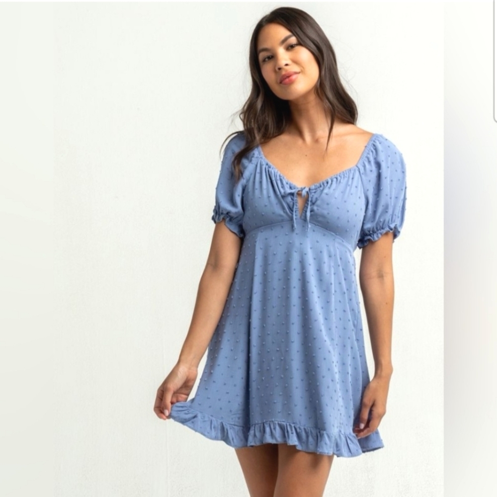Sky & Sparrow Blue Puff Sleeve Babydoll Dress